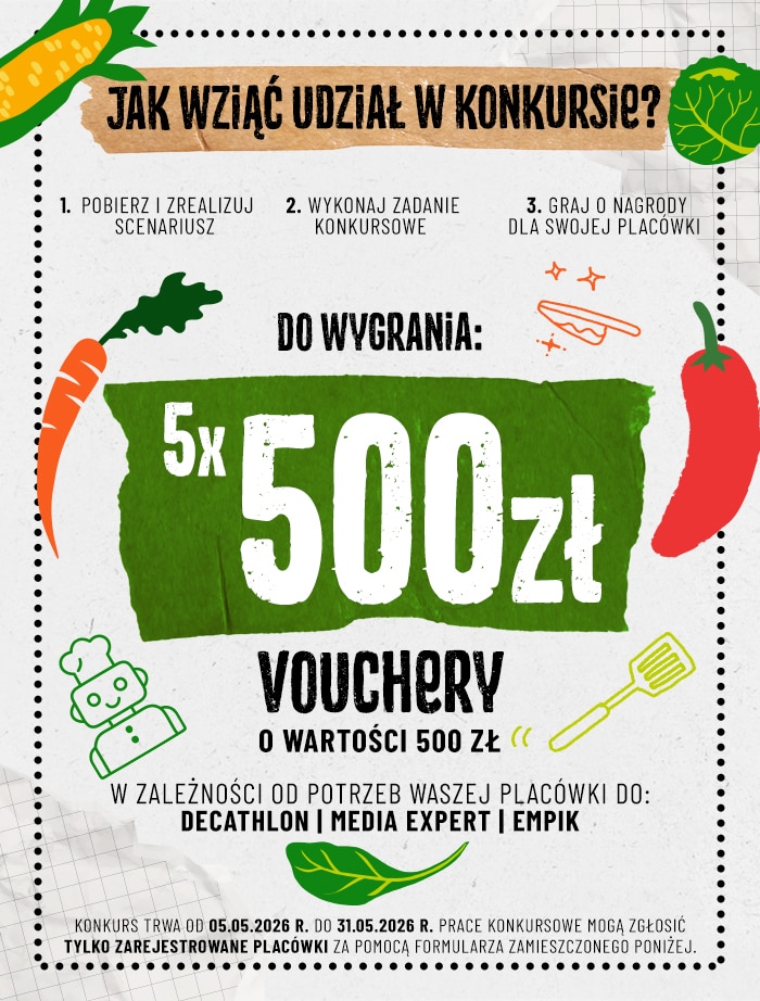 Jak wziąć udział w konkursie? Pobierz i zrealizuj scenariusz, weź udział w konkursie i walcz o nagrody dla swojej placówki.